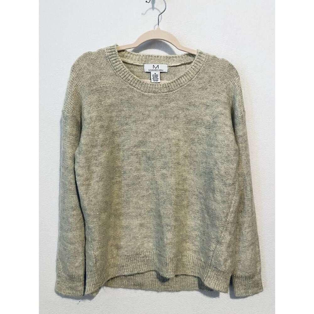 M Magaschoni Sweater Womens Medium Oatmeal Mohair Wool Crew Neck Pullover Cozy